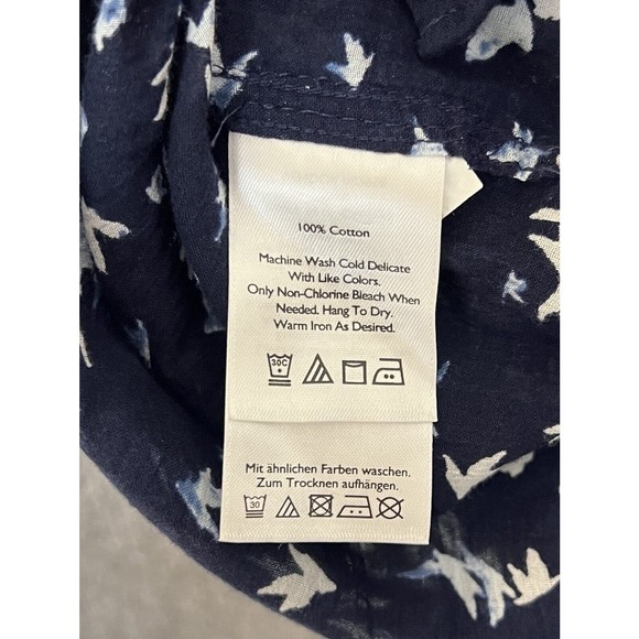 Eddie Bauer Bird Print‎ Crinkle Semi Sheer Button Up Top Womens Size PL Blue - Picture 4 of 11